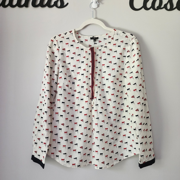 Talbots Nautical Flag Print Long Sleeve Popover Blouse Size 12 Petite - Picture 4 of 12